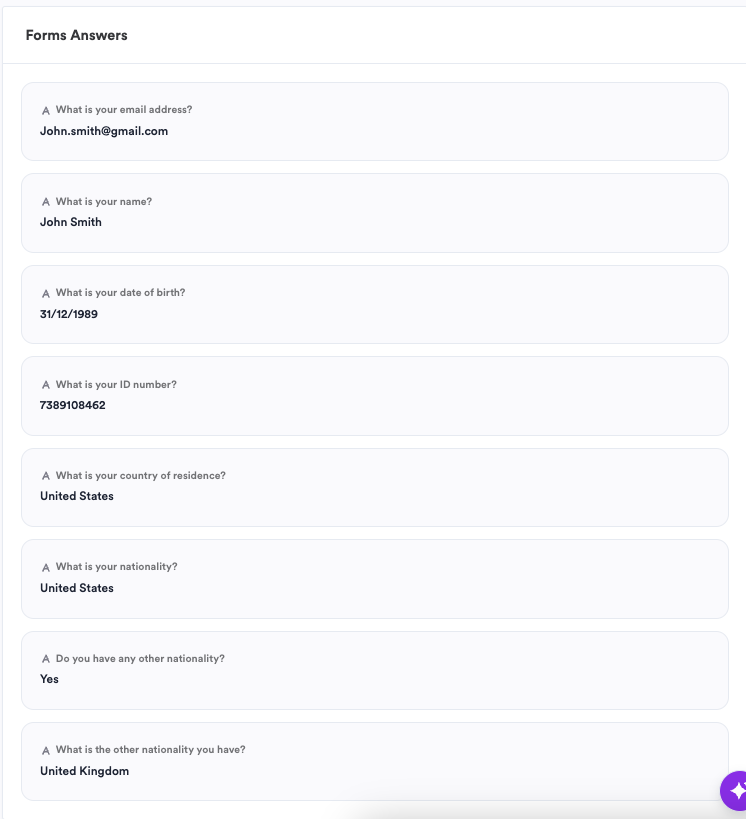 The Forms Answers section on the Other tab in single Session view shows form questions and answers.