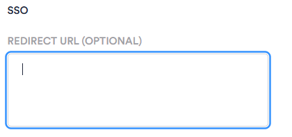 The SSO section of the General tab, showing an optional Redirect URL text area.