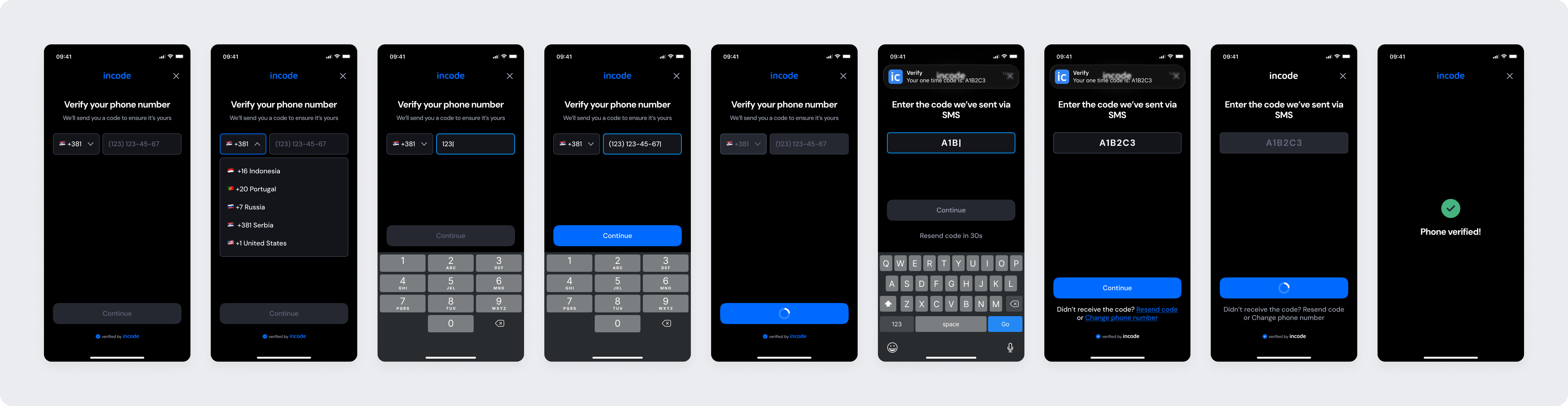 Phone Number Input module - Happy Path in Dark mode