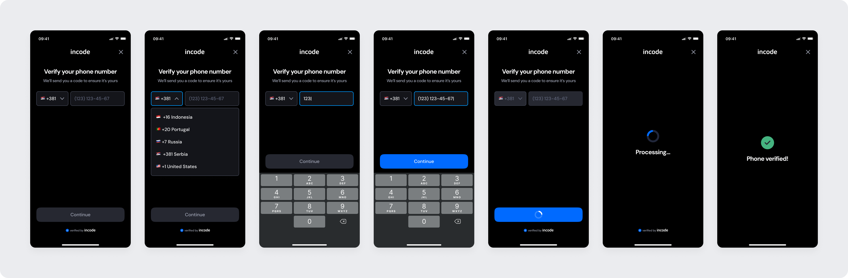 Phone Number Input module - Happy Path in Dark mode