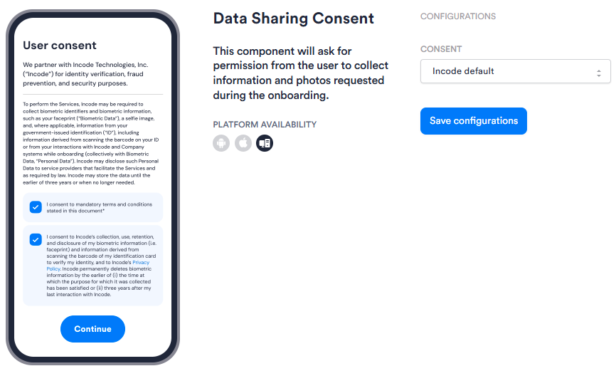 Image of Data Sharing Consent module configuration in Workflows. Has one configuration option..