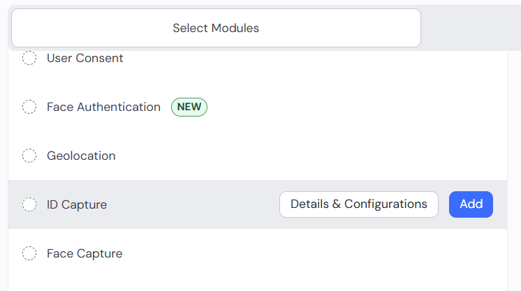 The cursor hovers over the ID Capture module, and the Add option appears.
